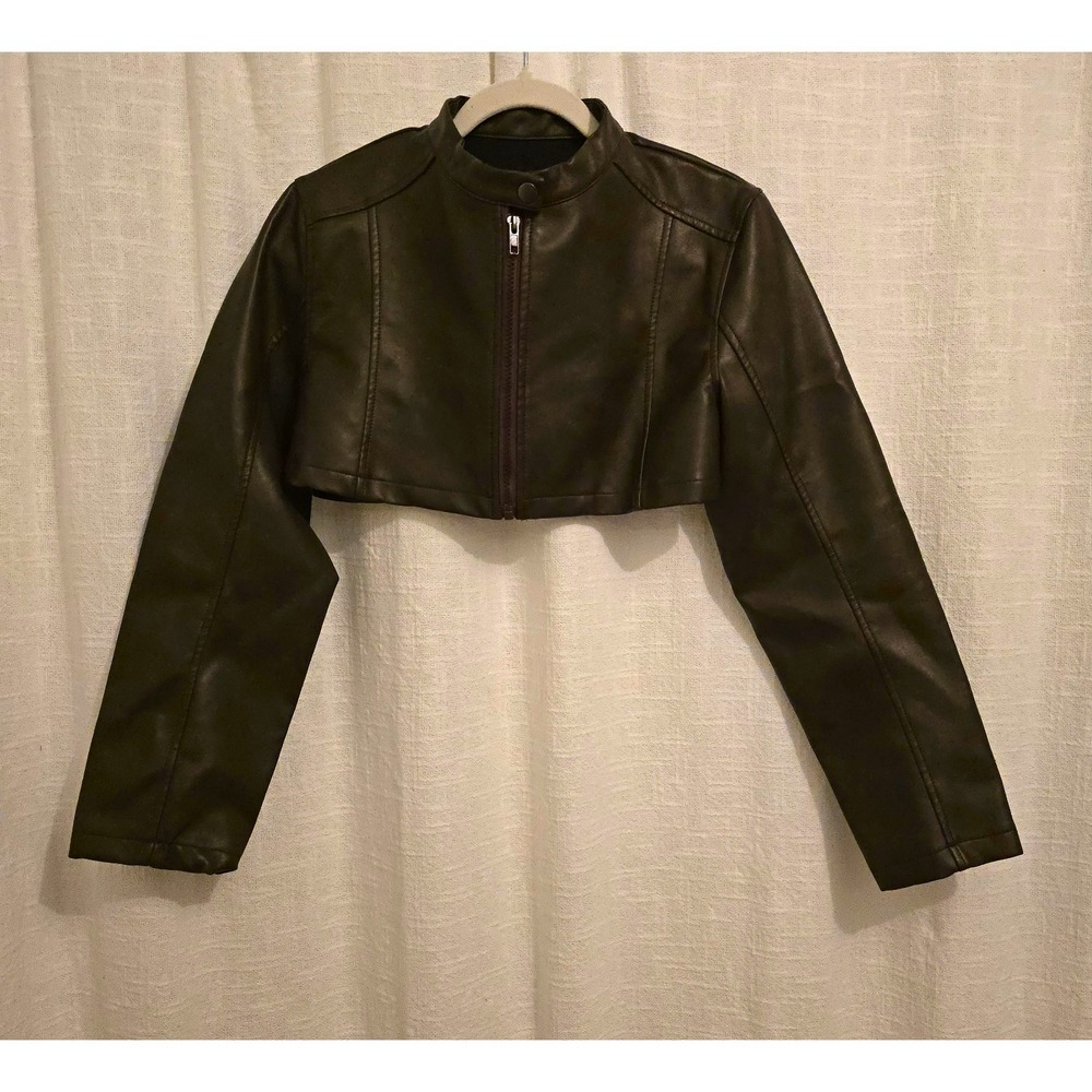 Dazy Women's Medium Black Faux Leather Cropped Moto Jacket Full Zip Medium
